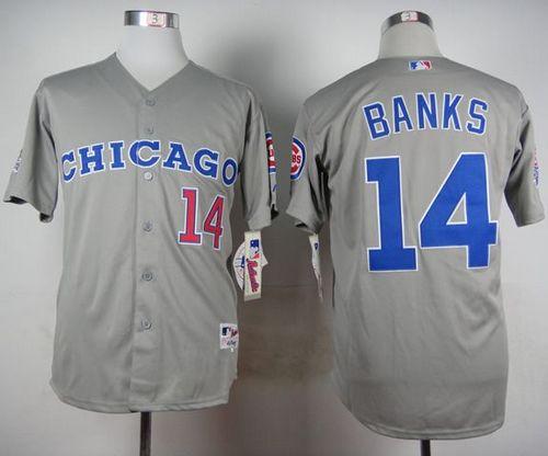 Cubs #14 Ernie Banks Grey 1990 Turn Back The Clock Stitched MLB Jersey - Click Image to Close